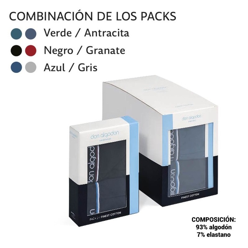 Bóxer hombre Don Algodón  Pack de 2 Alg/elastano