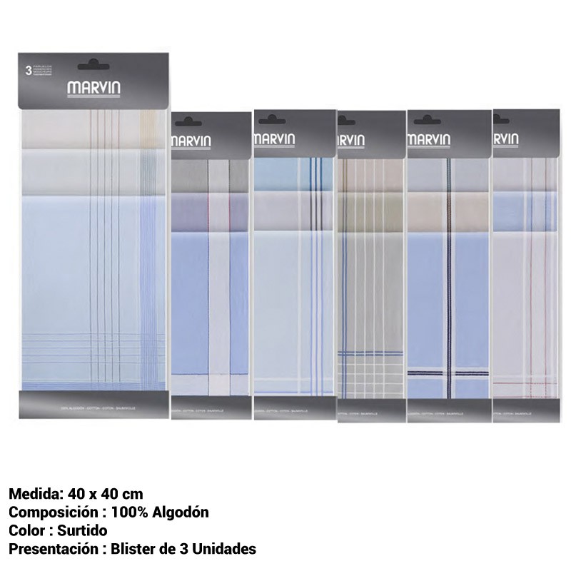 Pañuelo de hombre Marvin Génova blister de 3 unidades
