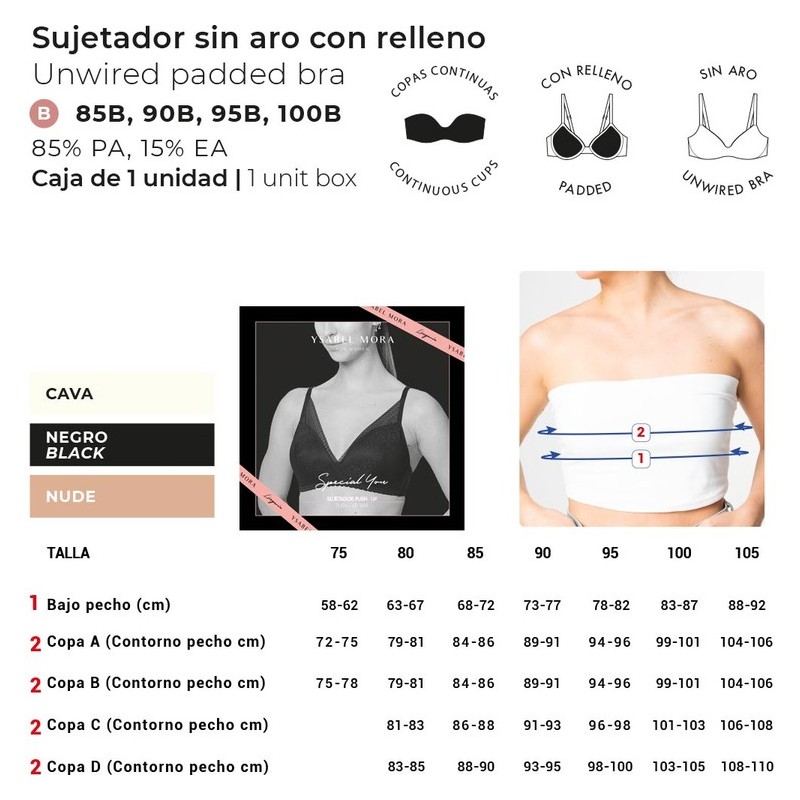 Sujetador mujer Ysabel Mora  Copa B Aro y relleno