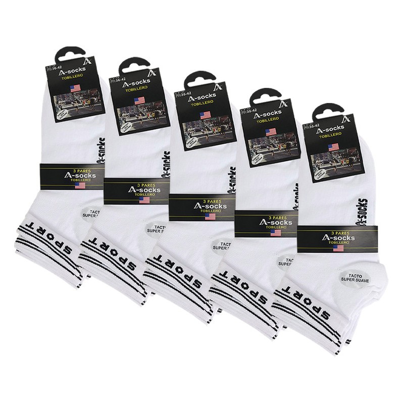 Calcetín tobillero A-socks  Pack de 15 pares unisex